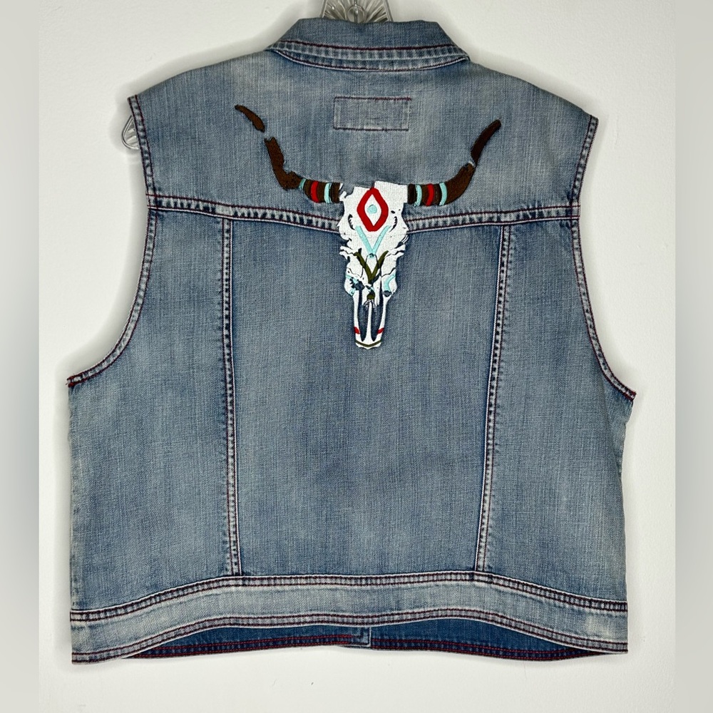 Ryan Michaels Westerm Embroidered Vest / Denim Cowgirl / Size XL